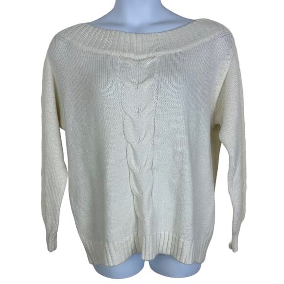 Lane Bryant Sweater Boat Neck Cable Knit Front Size 14/16 Ivory - Picture 1 of 7